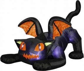 img 4 attached to Хэллоуин Надувной анимированный черный кот с движущимися украшениями на голове - 8 футов в длину от SEASONJOY