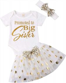 img 4 attached to 3PCS Baby Girls 1St Birthday Outfit Short Sleeve Romper Bodysuit Tutu Skirt With Headband Set 0-24M
