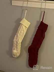 img 8 attached to Set Of 3 Large Cable Knit Christmas Stockings With Name Tags - Classic Burgundy Red, Ivory White, And Green Chunky Hand Stockings - 18 Inches
