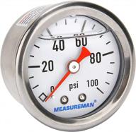 fuel pressure gauge - 1-1/2" dial, 304 stainless steel case, liquid filled, 0-100psi, 3-2-3%, 1/8"npt center back mount logo