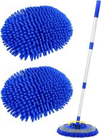 img 4 attached to 🚗 Conliwell 2 in 1 Car Wash Brush Mop Mitt Kit with Long 45" Aluminum Alloy Handle, 2 Chenille Microfiber Mop Heads, Extension Pole - Scratch-Free Car Cleaning Tools and Supplies