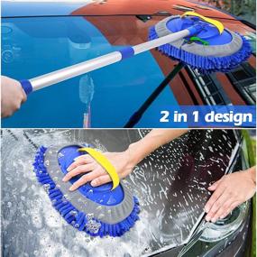 img 2 attached to 🚗 Conliwell 2 in 1 Car Wash Brush Mop Mitt Kit with Long 45" Aluminum Alloy Handle, 2 Chenille Microfiber Mop Heads, Extension Pole - Scratch-Free Car Cleaning Tools and Supplies