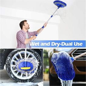img 1 attached to 🚗 Conliwell 2 in 1 Car Wash Brush Mop Mitt Kit with Long 45" Aluminum Alloy Handle, 2 Chenille Microfiber Mop Heads, Extension Pole - Scratch-Free Car Cleaning Tools and Supplies