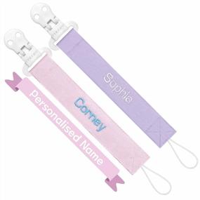 img 4 attached to Personalized Pacifier Clips With Name - 2 Packs Neutral Baby Gift, Fits All Pacifiers & Teething Toys | TYRY.HU Purple And Pink