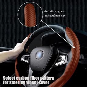 img 3 attached to 🚗 Universal Fit Carbon Fiber Texture Steering Wheel Cover, Non-Slip Car Accessory for Women and Men, Brown - Safeguard Your Car Wheel, 99% Car Wheel Protector