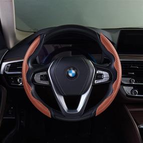 img 2 attached to 🚗 Universal Fit Carbon Fiber Texture Steering Wheel Cover, Non-Slip Car Accessory for Women and Men, Brown - Safeguard Your Car Wheel, 99% Car Wheel Protector