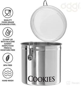 img 2 attached to OGGI Jumbo 8-Inch Stainless Steel 'Cookies' Clamp Canister - Airtight Food Storage Container - Perfect for Kitchen & Pantry Storage of Cookies & Bulk, Dry Foods.