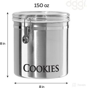 img 1 attached to OGGI Jumbo 8-Inch Stainless Steel 'Cookies' Clamp Canister - Airtight Food Storage Container - Perfect for Kitchen & Pantry Storage of Cookies & Bulk, Dry Foods.