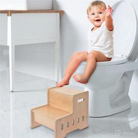 img 2 attached to 🪜 Victostar Wooden 2 Step Stool for Kids and Adults – Ideal for Bathroom, Potty Training, Kitchen, and Closet