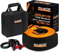 all-top heavy duty tow strap recovery kit: 4" x 20' (46,500lbs) with 100% nylon and 22% elasticity + 2x 3/4" d ring shackles + storage bag - ultimate off-road rescue set logo