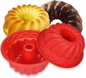 img 4 attached to European Grade Silicone Baking Molds 2-Pack - Non-Stick Cake Pan For Jello,Cake,Gelatin & Bread (9.45 Inches Tube Bakeware Red)