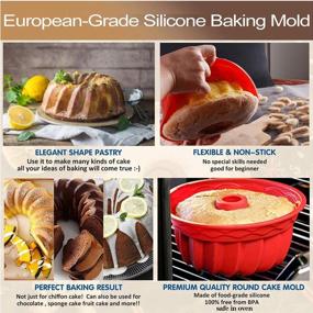 img 3 attached to European Grade Silicone Baking Molds 2-Pack - Non-Stick Cake Pan For Jello,Cake,Gelatin & Bread (9.45 Inches Tube Bakeware Red)