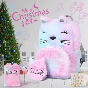 img 3 attached to Очаровательный плюшевый мини-рюкзак Meland Cat с блокнотом, ручкой, сумочкой и наклейками - идеальный подарок для малышей и дошкольников на день рождения или Рождество