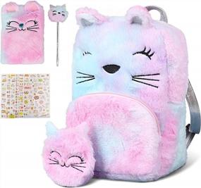 img 4 attached to Adorable Meland Cat Plush Mini Backpack Set With Notebook, Pen, Purse And Stickers - Perfect Toddler And Preschool Girls' Gift For Birthdays Or Christmas
