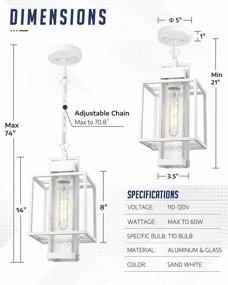 img 2 attached to Osimir White Outdoor Pendant Light, Waterproof Aluminum Outdoor Hanging Light Fixture, 14" Gazebo Chandelier For House In Sand White Finish With Bubble Glass, OS-3001