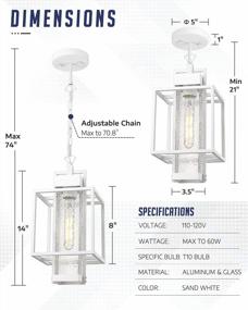 img 2 attached to Белый уличный подвесной светильник Osimir, водонепроницаемый алюминиевый уличный подвесной светильник, 14-дюймовая люстра-беседка для дома в песочно-белой отделке с пузырьковым стеклом, OS-3001