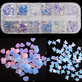 img 3 attached to ✨ Shimmering Delight: 2 Boxes Chunky Glitter Flakes for Resin Slime Crafts, Nail Art & Decor - Heart, Star, Clover Leaf and Snowflake Iridescent Blue Glitter Sequins and Charms