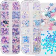 ✨ shimmering delight: 2 boxes chunky glitter flakes for resin slime crafts, nail art & decor - heart, star, clover leaf and snowflake iridescent blue glitter sequins and charms logo