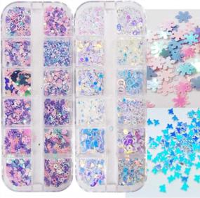 img 4 attached to ✨ Shimmering Delight: 2 Boxes Chunky Glitter Flakes for Resin Slime Crafts, Nail Art & Decor - Heart, Star, Clover Leaf and Snowflake Iridescent Blue Glitter Sequins and Charms