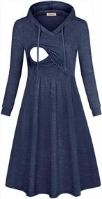 img 4 attached to CzzzyL Women'S Long Sleeve Pleated Swing Midi Nursing Dress With Hooded