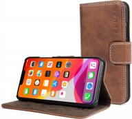 stylish iphone 14 wallet case by snugg - featuring 3 card slots, a magnetic closure, and phone stand function - made of durable leather, tpu, and nubuck - sleek brown color logo