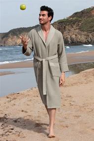 img 3 attached to Men'S Waffle Robe W Piping - Ultra Soft Hooded Cotton Spa Sleepwear Bathrobe