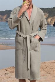 img 2 attached to Men'S Waffle Robe W Piping - Ultra Soft Hooded Cotton Spa Sleepwear Bathrobe