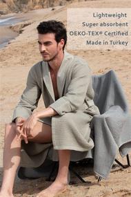 img 1 attached to Men'S Waffle Robe W Piping - Ultra Soft Hooded Cotton Spa Sleepwear Bathrobe