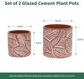 img 3 attached to Set Of 2 Vintage Terracotta Cement Planters With Drain Hole And Leaves Embossment For Indoor Plants - 6 Inch And 4.8 Inch Flower Pots By POTEY