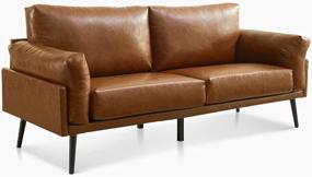 img 1 attached to Vonanda Faux Leather Sofa Couch LoveSeat: 74-дюймовый стиль середины века, мягкие подлокотники, современный дизайн с мягкой обивкой для небольших помещений и компактных квартир - карамельный цвет