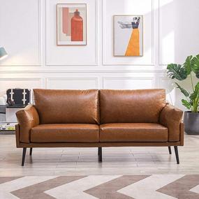 img 4 attached to Vonanda Faux Leather Sofa Couch LoveSeat: 74-дюймовый стиль середины века, мягкие подлокотники, современный дизайн с мягкой обивкой для небольших помещений и компактных квартир - карамельный цвет