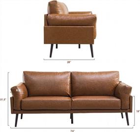 img 3 attached to Vonanda Faux Leather Sofa Couch LoveSeat: 74-дюймовый стиль середины века, мягкие подлокотники, современный дизайн с мягкой обивкой для небольших помещений и компактных квартир - карамельный цвет