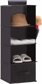 img 4 attached to Maximize Your Closet Space with YOUDENOVA Hanging Closet Organizer - 4-Shelf Storage Shelves with Drawers in Black