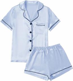 img 4 attached to Upgrade Your Sleepwear With LYANER'S Satin Pajamas Set For Women - Short Sleeve Shirt And Shorts PJ Kit