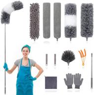 🧹 versatile and efficient 12pcs microfiber dusters with stainless steel extension pole: perfect for cleaning high ceilings, blinds, furniture, cars, and more! logo