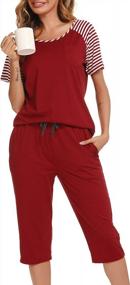 img 3 attached to Vlazom Women'S O-Neck Striped Pajama Set With Capri Pants & Pockets - Soft Sleepwear For Comfort And Style!