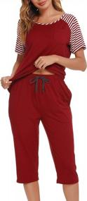 img 1 attached to Vlazom Women'S O-Neck Striped Pajama Set With Capri Pants & Pockets - Soft Sleepwear For Comfort And Style!