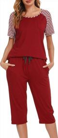 img 4 attached to Vlazom Women'S O-Neck Striped Pajama Set With Capri Pants & Pockets - Soft Sleepwear For Comfort And Style!