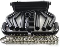 🔥 sunroad universal turbo intercooler kit - 28" x 7" x 2.5" with intercooler + bent hoses (8pcs) + straight couplers (6pcs) + 90 degrees elbow couplers (2pcs) + clamps (16pcs) - black edition logo