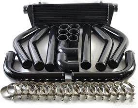 img 4 attached to 🔥 SUNROAD Universal Turbo Intercooler Kit - 28" x 7" x 2.5" with Intercooler + Bent Hoses (8pcs) + Straight Couplers (6pcs) + 90 Degrees Elbow Couplers (2pcs) + Clamps (16pcs) - Black Edition