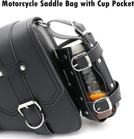 img 3 attached to 🏍️ Universal Motorcycle Saddle Bag with Cup Holder - Vintage PU Leather Waterproof Storage Side Bag (Left Side)