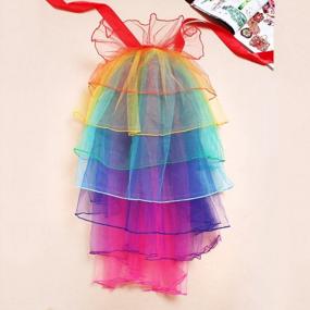 img 2 attached to Женская многоцветная радужная многоуровневая кружевная юбка из органзы с регулируемой лентой, один размер