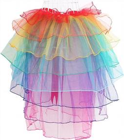 img 1 attached to Женская многоцветная радужная многоуровневая кружевная юбка из органзы с регулируемой лентой, один размер