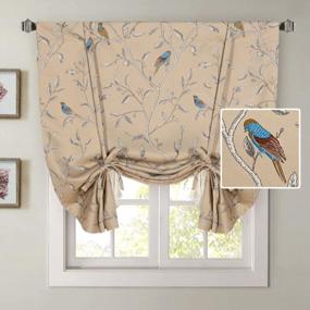 img 4 attached to H.VERSAILTEX Blacout Tie Up Curtain 63 Inch Length Thermal Insulated Window Curtains Adjustable Tie Up Shade Balloon Rod Pocket Curtain Panel - 42X63 - Taupe Birds Pattern
