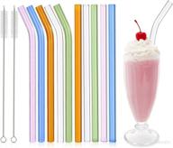 🥤 renyih 10 pcs reusable glass smoothie straws, 9''x12 mm, ideal for milkshakes, tea, juice - set of 5 straight and 5 bent straws with 2 cleaning brushes - dishwasher safe (colorful) logo