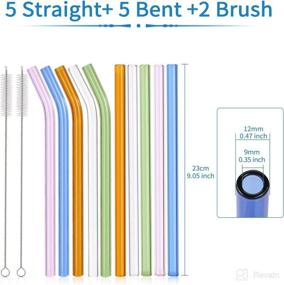 img 2 attached to 🥤 RENYIH 10 Pcs Reusable Glass Smoothie Straws, 9''x12 mm, Ideal for Milkshakes, Tea, Juice - Set of 5 Straight and 5 Bent Straws with 2 Cleaning Brushes - Dishwasher Safe (Colorful)