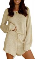 women's 2-piece outfit: long sleeve knit pajama set with drawstring waist & short lounge sets | casual sweater suits logo