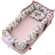 breathable cotton co-sleeping baby bed - portable baby bassinet for bed and travel - baby nest sleeper - 100% cotton crib for bedroom or travel (0-24 months) in rose логотип