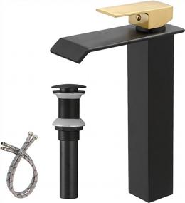img 4 attached to Homevacious Black & Gold Vessel Sink Faucet - Single Handle Modern Waterfall Bathroom Tap W/ Pop Up Drain & Supply Line