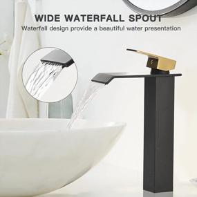 img 3 attached to Homevacious Black & Gold Vessel Sink Faucet - Single Handle Modern Waterfall Bathroom Tap W/ Pop Up Drain & Supply Line